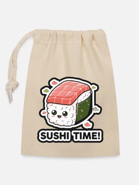 SUSHI-ZEIT - Verschließbarer Geschenkbeutel aus Baumwolle (14x20cm) - Natur