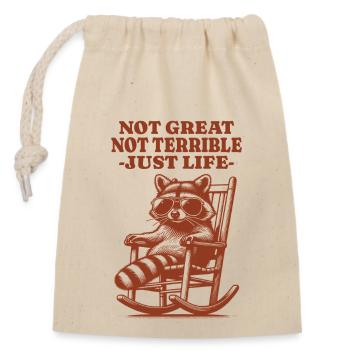 Lustiger Waschbär Spruch – Just Life - Verschließbarer Geschenkbeutel aus Baumwolle (14x20cm) - Natur - Vorne