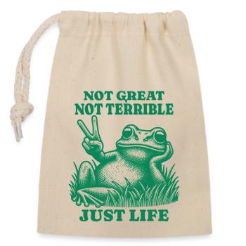 Lustiger Waschbär Spruch – Just Life - Verschließbarer Geschenkbeutel aus Baumwolle (14x20cm) - Natur - Vorne