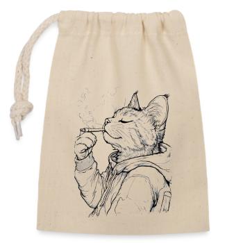 Cat with joint: Relaxed house tiger in a hoodie - Closable cotton gift bag (14x20cm) - nature - Front