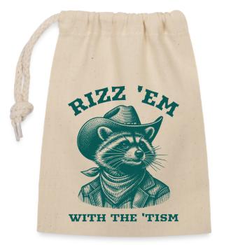 Rizz 'em mit dem 'Tism Raccoon Cowboy Western - Verschließbarer Geschenkbeutel aus Baumwolle (14x20cm) - Natur - Vorne