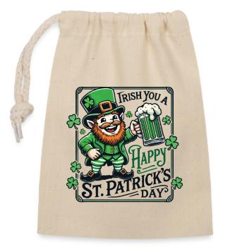 Irischer St. Patrick's Day Leprechaun - Verschließbarer Geschenkbeutel aus Baumwolle (14x20cm) - Natur - Vorne