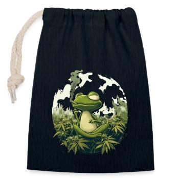 Frosch im Lotussitz mit Joint - Weed Frosch Design - Verschließbarer Geschenkbeutel aus Baumwolle (14x20cm) - Navy - Vorne