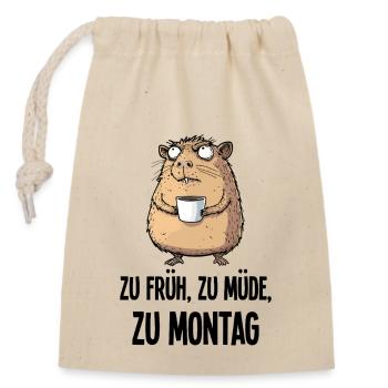 Morning Grouch Capybara Coffee Monday Gift - Closable cotton gift bag (14x20cm) - nature - Front