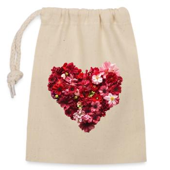 Herz aus roten Blüten - Leidenschaftliche Blumenpr - Verschließbarer Geschenkbeutel aus Baumwolle (14x20cm) - Natur - Vorne