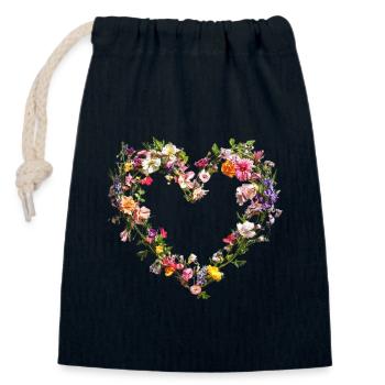 Heart of delicate flowers Spring-like blossoms - Closable cotton gift bag (14x20cm) - navy - Front