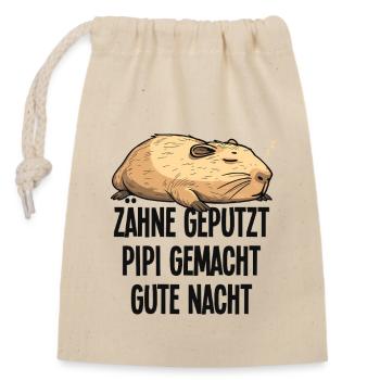 Capybara Zähne Geputzt Gute Nacht Pyjama Geschenk - Verschließbarer Geschenkbeutel aus Baumwolle (14x20cm) - Natur - Vorne