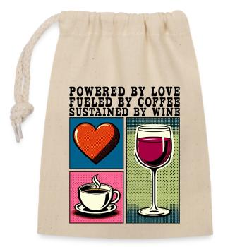 Propulsé par l’amour Café Vin Maman Cadeau - Sac cadeau en coton avec cordon (14 x 20 cm) - nature - Devant
