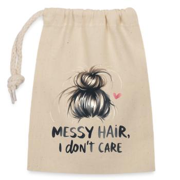 Cheveux en désordre Je m’en fiche Drôle Fête des mères Maman - Sac cadeau en coton avec cordon (14 x 20 cm) - nature - Devant