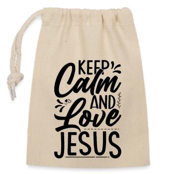 Keep calm and love jesus - Verschließbarer Geschenkbeutel aus Baumwolle (14x20cm) - Natur - Vorne