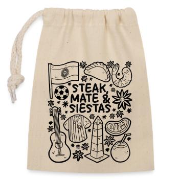Steak, Mate & Siestas – Argentinien - Verschließbarer Geschenkbeutel aus Baumwolle (14x20cm) - Natur - Vorne