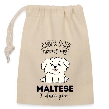 Mignon chien maltais de dessin animé - Adorable Puppy Love - Sac cadeau en coton avec cordon (14 x 20 cm) - nature - Devant