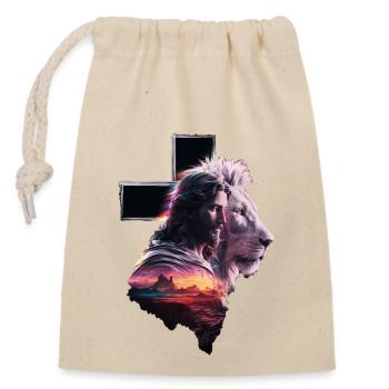 Jésus, le Lion de Judée - Lion de Juda - Sac cadeau en coton avec cordon (14 x 20 cm) - nature - Devant