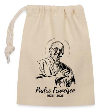 Papst Franziskus spendet seinen Segen - Verschließbarer Geschenkbeutel aus Baumwolle (14x20cm) - Natur - Vorne