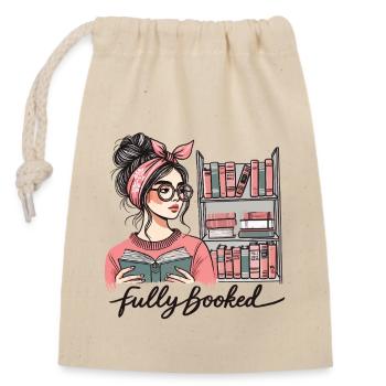 Retro Buch Girl Design für Vielleser - Verschließbarer Geschenkbeutel aus Baumwolle (14x20cm) - Natur - Vorne