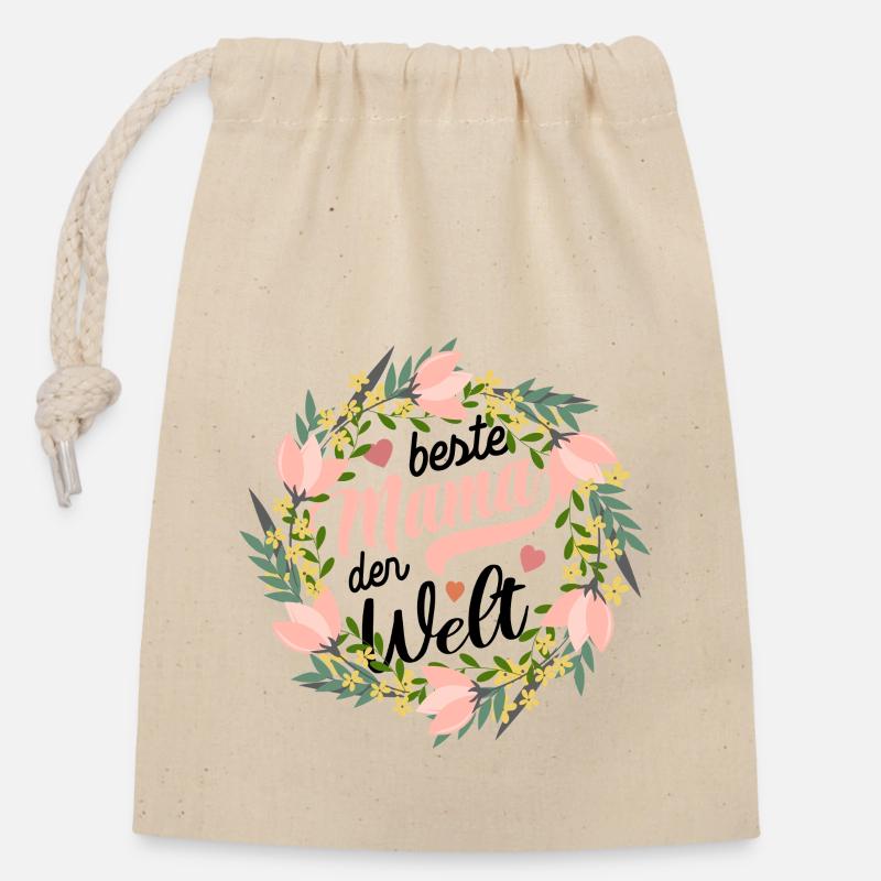 Beste Mama der Welt - Muttertag - Spruch - Verschließbarer Geschenkbeutel aus Baumwolle (14x20cm) - Natur