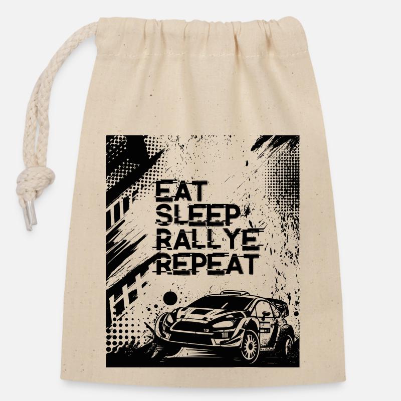 EAT SLEEP RALLYE REPEAT - Verschließbarer Geschenkbeutel aus Baumwolle (14x20cm) - Natur