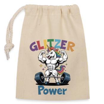Glitter power . Muscle Unicorn - Closable cotton gift bag (14x20cm) - nature - Front