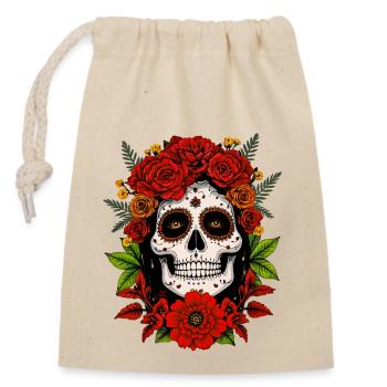 Tête de mort mexicain Dia de los Muertos Skull - Sac cadeau en coton avec cordon (14 x 20 cm) - nature - Devant