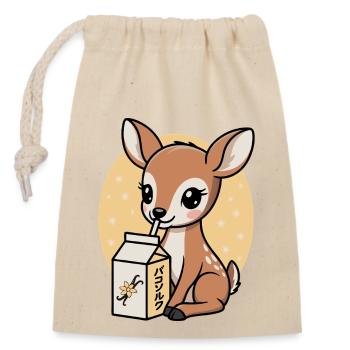 Kawaii Deer Drinking Vanilla Milk Cartoon Animal - Closable cotton gift bag (14x20cm) - nature - Front