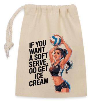 Soft-Serve? Dann ab zum Eis – Volleyball - Verschließbarer Geschenkbeutel aus Baumwolle (14x20cm) - Natur - Vorne