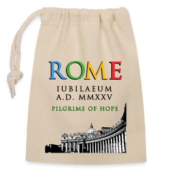 Jubilé de Rome 2025Pèlerins de l’Espérance Classique anglais - Sac cadeau en coton avec cordon (14 x 20 cm) - nature - Devant