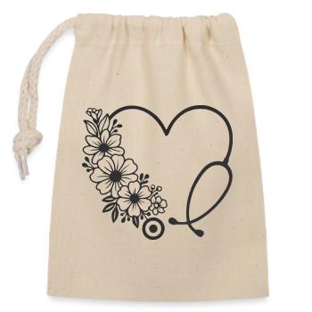 Blumenmuster Herz Kinderwagen Design - Verschließbarer Geschenkbeutel aus Baumwolle (14x20cm) - Natur - Vorne