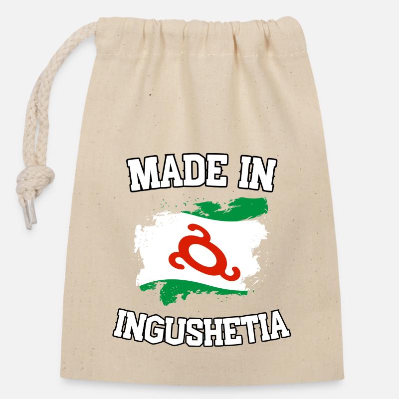Fabriqué en Ingouchie - Sac cadeau en coton avec cordon (14 x 20 cm) - nature