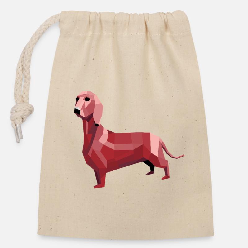 Teckel low poly rouge - Sac cadeau en coton avec cordon (14 x 20 cm) - nature