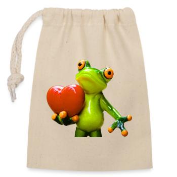 Grenouille avec sculpture motivée par le coeur - Sac cadeau en coton avec cordon (14 x 20 cm) - nature - Devant