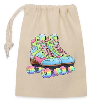 Rollschuhe Retro Regenbogen 80er 90er - Verschließbarer Geschenkbeutel aus Baumwolle (14x20cm) - Natur - Vorne