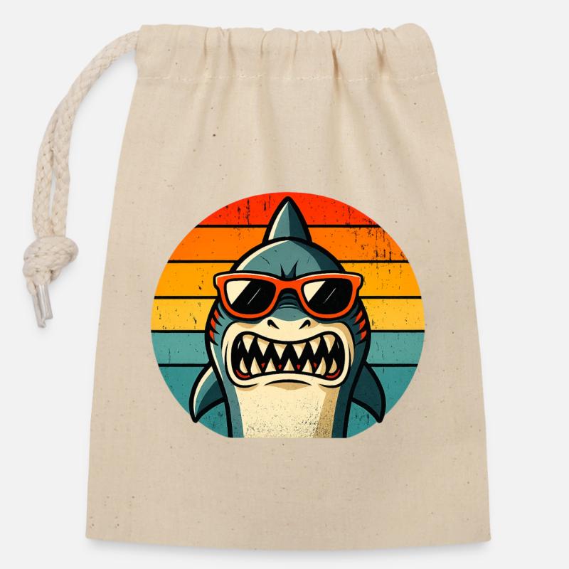 Requin Cool avec Lunettes de Soleil - Sac cadeau en coton avec cordon (14 x 20 cm) - nature
