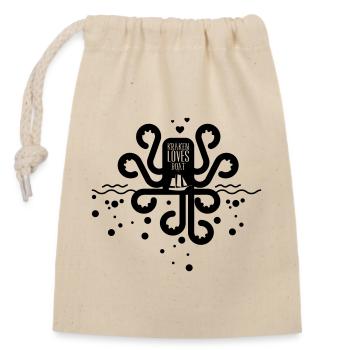 Cartoon-Oktopus mit Herzen, die ein Boot umarmen, Illus - Verschließbarer Geschenkbeutel aus Baumwolle (14x20cm) - Natur - Vorne