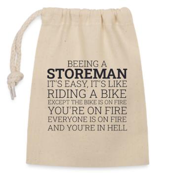 Storeman Riding A Bike - Verschließbarer Geschenkbeutel aus Baumwolle (14x20cm) - Natur - Vorne