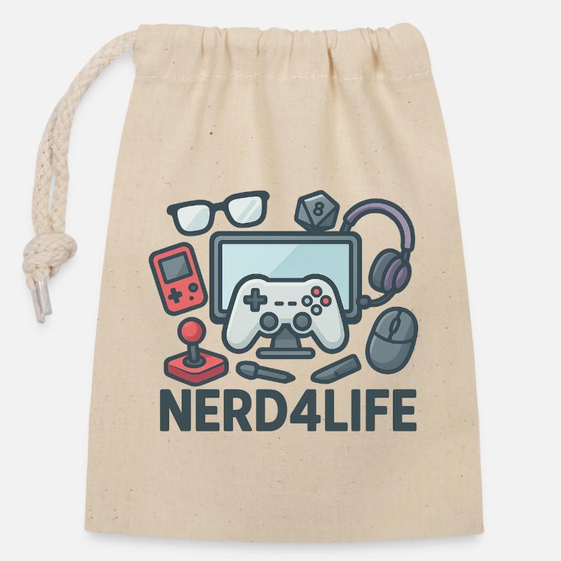 Gaming und Nerd Lifestyle Design - Verschließbarer Geschenkbeutel aus Baumwolle (14x20cm) - Natur
