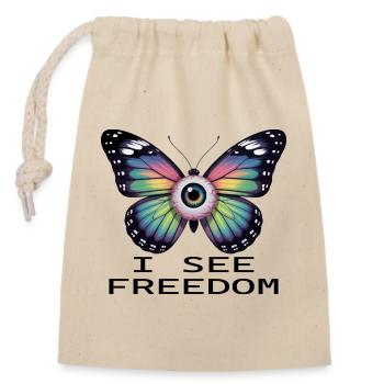 Papillon Œil Arc-en-ciel - Sac cadeau en coton avec cordon (14 x 20 cm) - nature - Devant