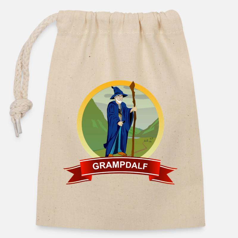 Écusson du sorcier de Grampdalf - Sac cadeau en coton avec cordon (14 x 20 cm) - nature