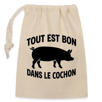 Tout est bon dans le cochon humour cuisine bbq - Sac cadeau en coton avec cordon (14 x 20 cm) - nature - Devant