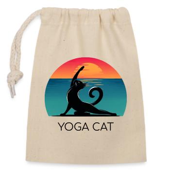 Yoga Cat – Entspanntes Design für Katzenfans - Verschließbarer Geschenkbeutel aus Baumwolle (14x20cm) - Natur - Vorne