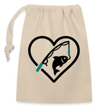 Fishing Heart Fish Rod Nature Passion - Closable cotton gift bag (14x20cm) - nature - Front