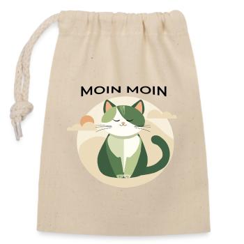 Moin moin - Katze mit Norddeutscher Begrüßung - Verschließbarer Geschenkbeutel aus Baumwolle (14x20cm) - Natur - Vorne