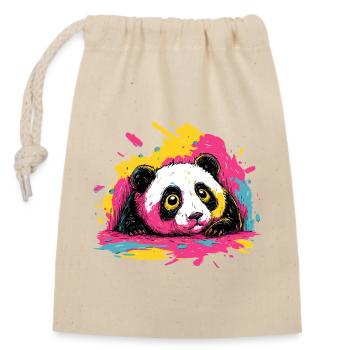 Panda Farbsplash - Verschließbarer Geschenkbeutel aus Baumwolle (14x20cm) - Natur - Vorne