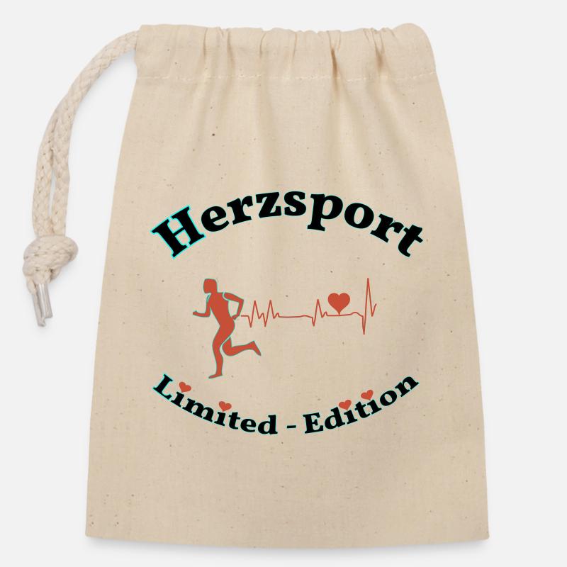 Heart sports - Closable cotton gift bag (14x20cm) - nature