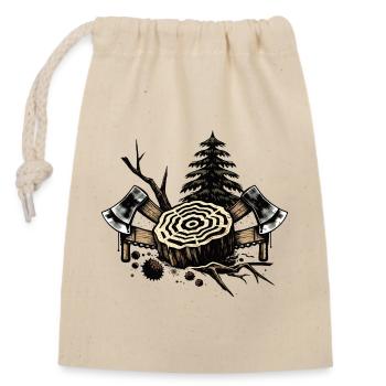 Motif de bûcheron avec tronc d’arbre et haches - Sac cadeau en coton avec cordon (14 x 20 cm) - nature - Devant
