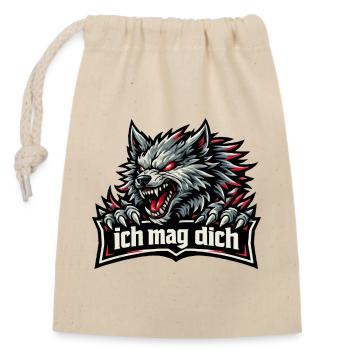 Fenriswolf Spruch – Ich mag dich - Verschließbarer Geschenkbeutel aus Baumwolle (14x20cm) - Natur - Vorne