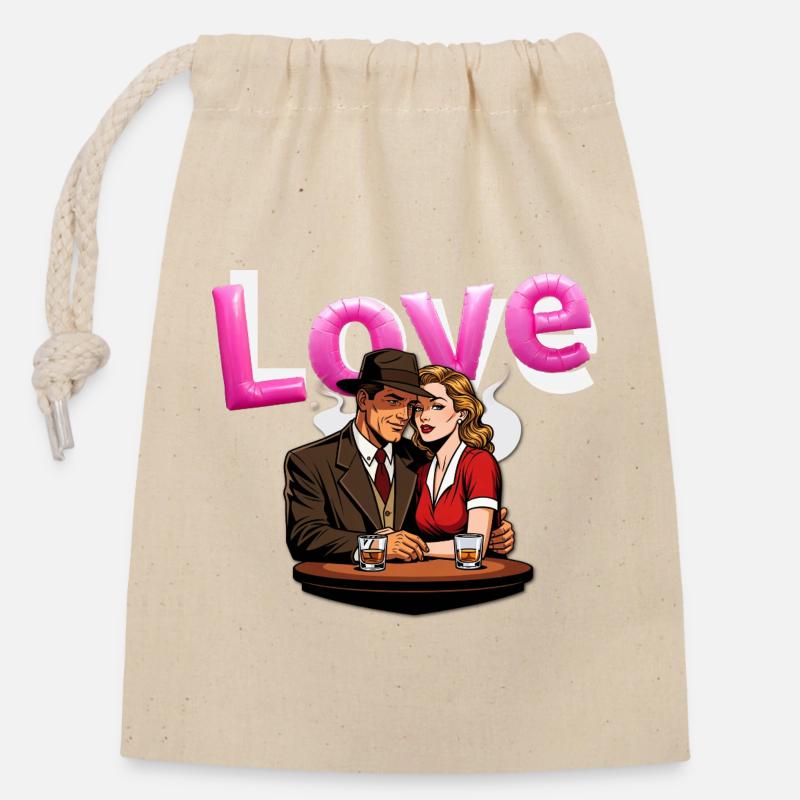 Amour + Amants - Sac cadeau en coton avec cordon (14 x 20 cm) - nature