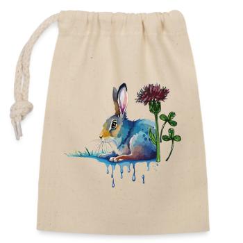 bunter Hase mit Klee - Verschließbarer Geschenkbeutel aus Baumwolle (14x20cm) - Natur - Vorne