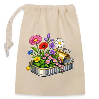 Colorful flowers in opened tin illustration - Closable cotton gift bag (14x20cm) - nature - Front