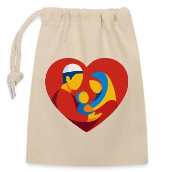 Colorful Muslim Family in Heart - Closable cotton gift bag (14x20cm) - nature - Front