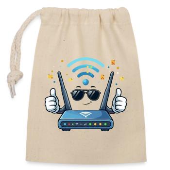 WLAN-Router-Party mit Sonnenbrille - Verschließbarer Geschenkbeutel aus Baumwolle (14x20cm) - Natur - Vorne